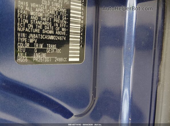 JN8AT3CA5MW024674 2021 NISSAN ROGUE Blue Widok komory silnika