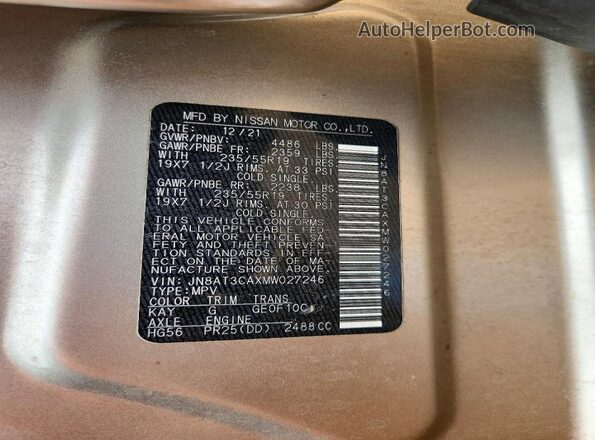 JN8AT3CAXMW027246 2021 NISSAN ROGUE Silver VIN sticker view