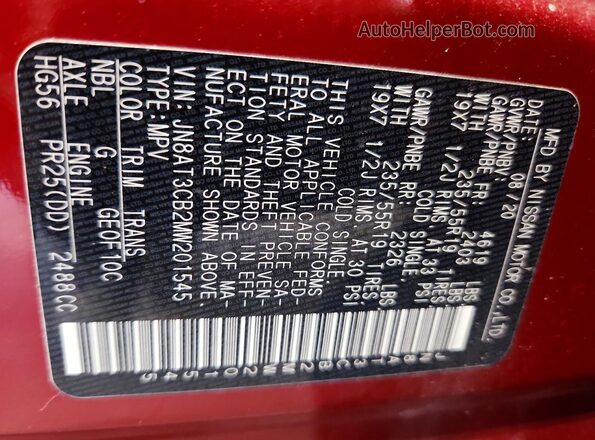 JN8AT3CB2MW201545 2021 NISSAN ROGUE Red Widok komory silnika