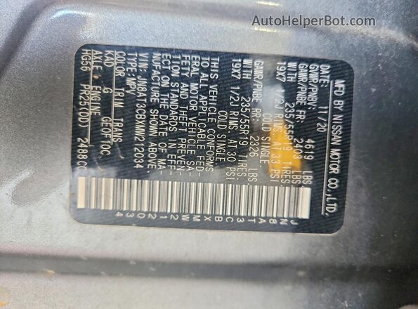 JN8AT3CBXMW212034 2021 NISSAN ROGUE Gray 