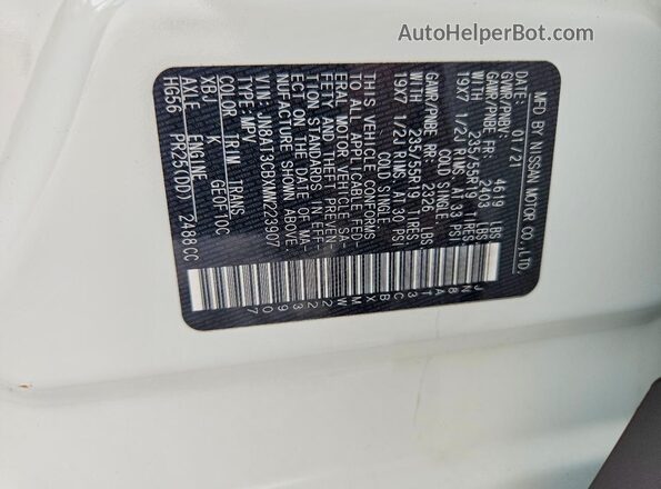 JN8AT3CBXMW223907 2021 NISSAN ROGUE White სალონის 360-გრადუსიანი ხედი