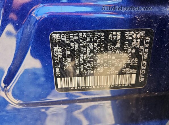 JN8AT3DD0MW313289 2021 NISSAN ROGUE Blue Շարժիչի բաժամունքի տեսք