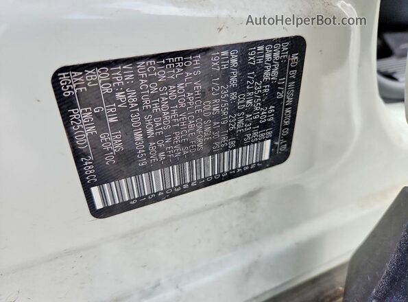 JN8AT3DD1MW304519 2021 NISSAN ROGUE White Widok naklejki z numerem VIN