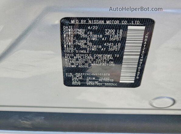 JN8AY2AC4N9161878 2022 NISSAN ARMADA Silver VIN sticker view