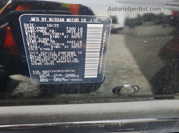 JN8AY2AC8P9180792 2023 NISSAN ARMADA Black Vista de la etiqueta del VIN