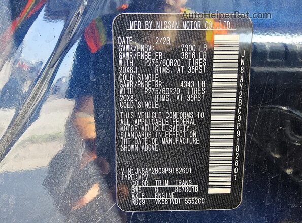 JN8AY2BC9P9182601 2023 NISSAN ARMADA Blue Vista interior de 360 grados