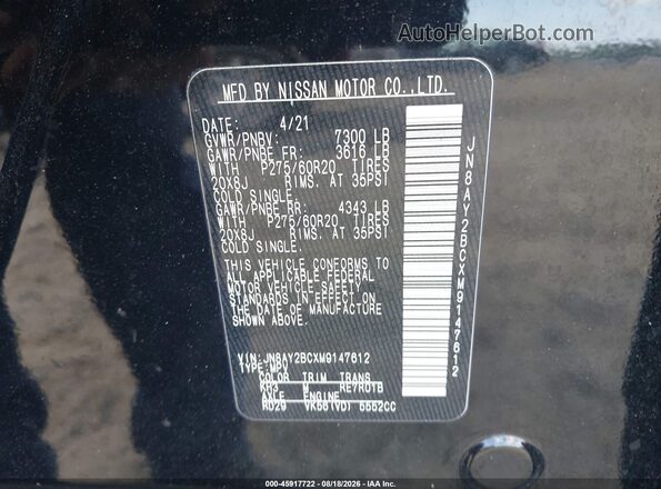 JN8AY2BCXM9147612 2021 NISSAN ARMADA Black ძრავის განყოფილების ხედი