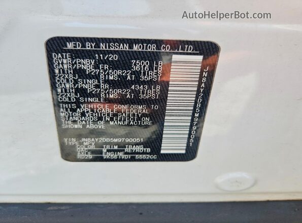 JN8AY2DB5M9790051 2021 NISSAN ARMADA White სალონის 360-გრადუსიანი ხედი