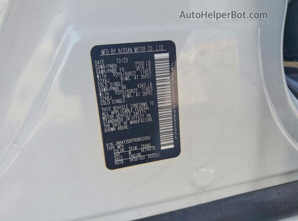 JN8AY2DB7R9852055 2024 NISSAN ARMADA White Widok wnętrza 360 stopni