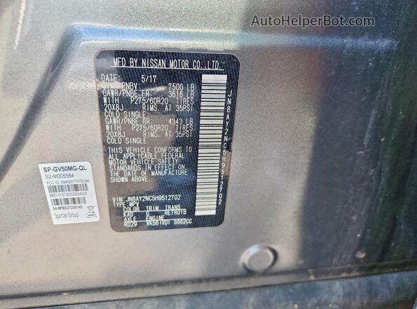 JN8AY2NC5H9512702 2017 NISSAN ARMADA Gray Вид наклейки з VIN-кодом