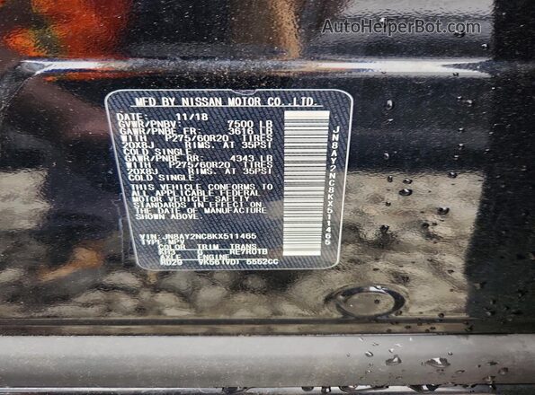 JN8AY2NC8KX511465 2019 NISSAN ARMADA Black Widok naklejki z numerem VIN