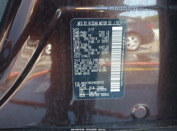 JN8AY2ND3H9006732 2017 NISSAN ARMADA Коричневый Вид подкапотного пространства