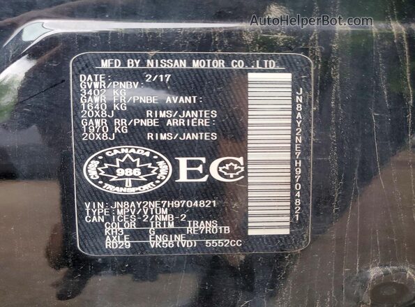 JN8AY2NE7H9704821 2017 NISSAN ARMADA Black Widok naklejki z numerem VIN