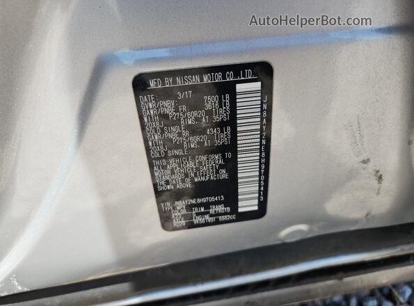 JN8AY2NE8H9705413 2017 NISSAN ARMADA Silver VIN კოდის სტიკერის ხედი
