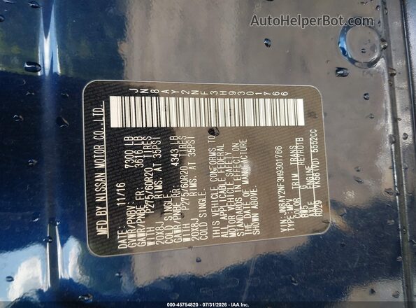 JN8AY2NF3H9301766 2017 NISSAN ARMADA Blue Vista del compartimento del motor