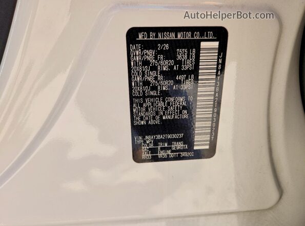 JN8AY3BA2T9030237 2026 NISSAN ARMADA White Սալոնի 360 աստիճան տեսք