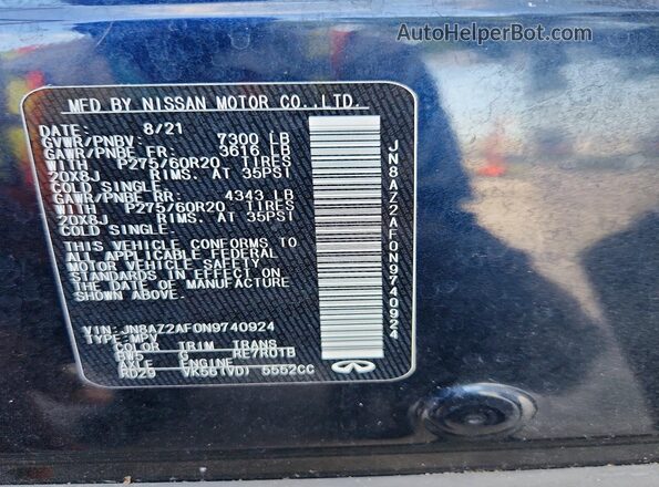 JN8AZ2AF0N9740924 2022 INFINITI QX80 Blue Engine compartment view
