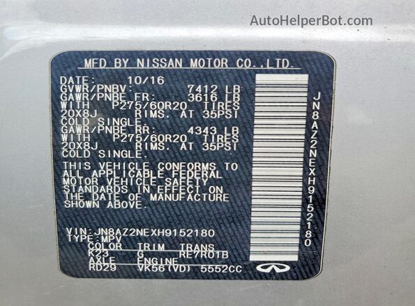 JN8AZ2NEXH9152180 2017 INFINITI QX80 Silver 