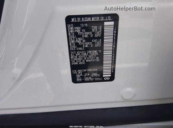JN8AZ2NF1H9642838 2017 INFINITI QX80 White Widok komory silnika