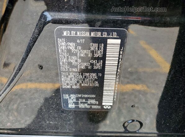JN8AZ2NF2H9645084 2017 INFINITI QX80 Black VIN sticker view