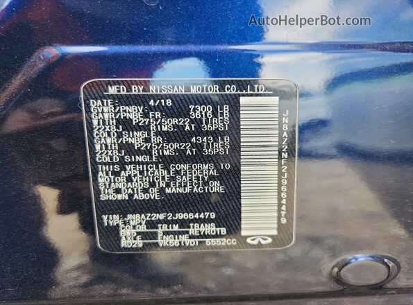 JN8AZ2NF2J9664479 2018 INFINITI QX80 Blue Панорамний вид салону 360°