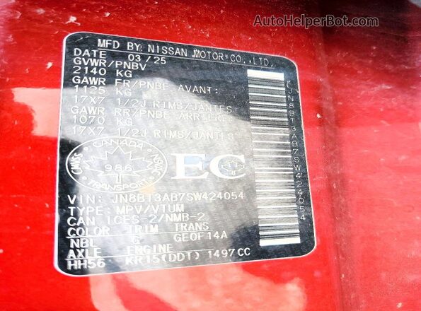 JN8BT3AB7SW424054 2025 NISSAN ROGUE Red Vista interior de 360 grados