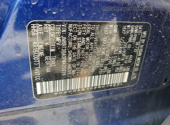 JN8BT3BA0PW405939 2023 NISSAN ROGUE Blue VIN კოდის სტიკერის ხედი