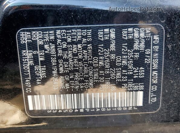 JN8BT3BA1PW405433 2023 NISSAN ROGUE Black Вид наклейки з VIN-кодом