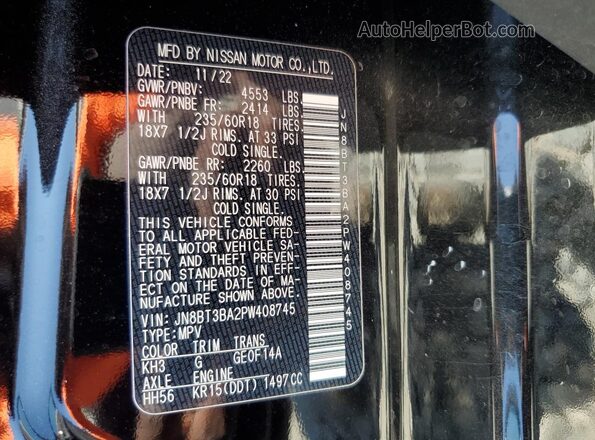 JN8BT3BA2PW408745 2023 NISSAN ROGUE Black VIN կոդի պիտակի տեսք