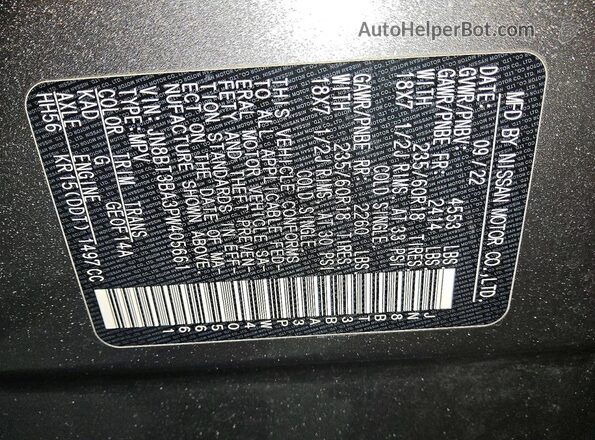 JN8BT3BA3PW405661 2023 NISSAN ROGUE Gray Widok naklejki z numerem VIN