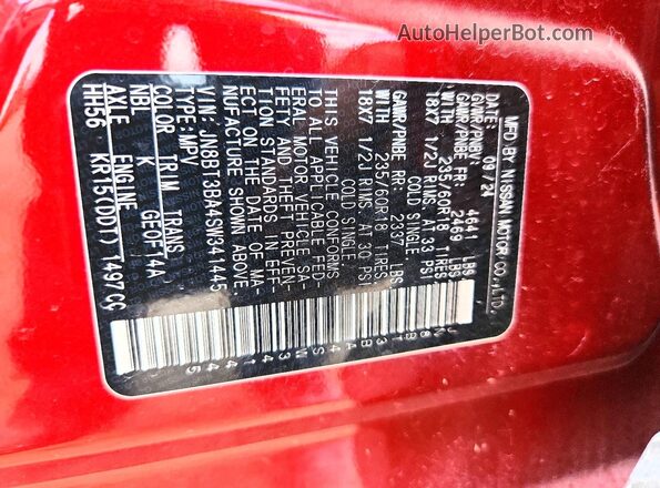 JN8BT3BA4SW341445 2025 NISSAN ROGUE Burgundy Vista del compartimento del motor