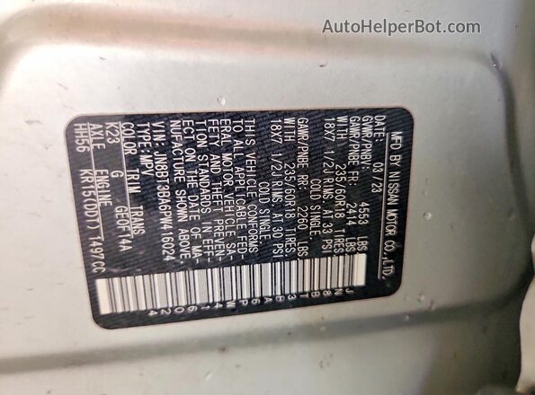 JN8BT3BA6PW416024 2023 NISSAN ROGUE Silver VIN sticker view