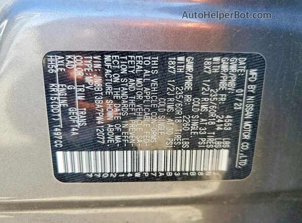 JN8BT3BA7PW412077 2023 NISSAN ROGUE Gray VIN կոդի պիտակի տեսք