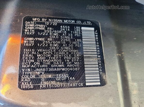 JN8BT3BA8PW004087 2023 NISSAN ROGUE Gray VIN sticker view