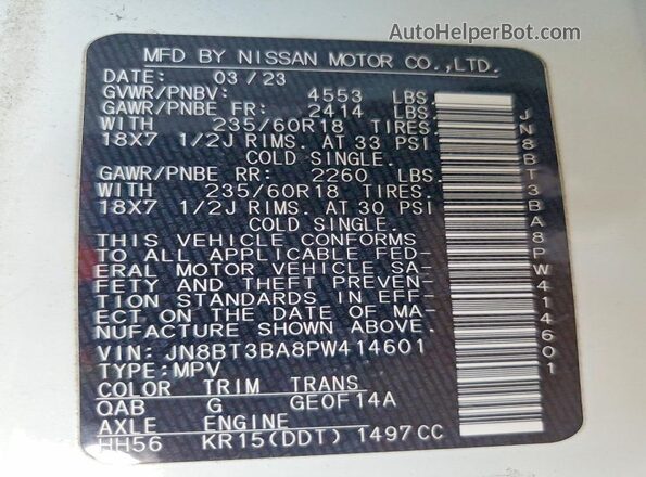JN8BT3BA8PW414601 2023 NISSAN ROGUE White Widok komory silnika