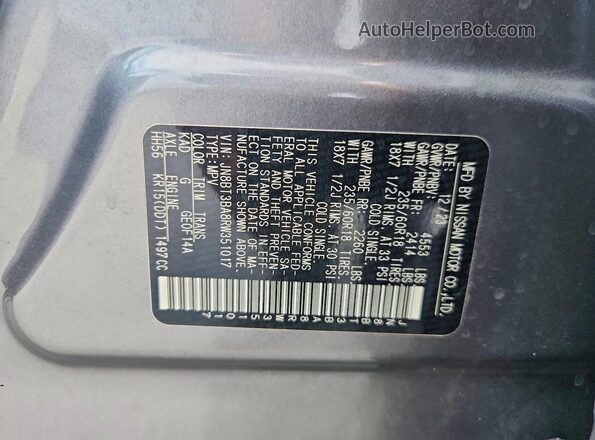 JN8BT3BA8RW351017 2024 NISSAN ROGUE Gray Vista de la etiqueta del VIN