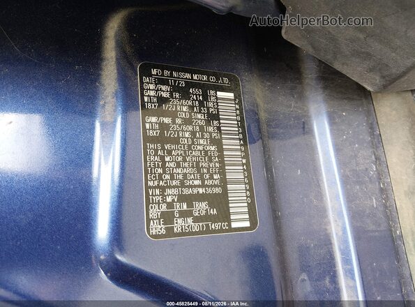 JN8BT3BA9PW436980 2023 NISSAN ROGUE Blue Vista del compartimento del motor