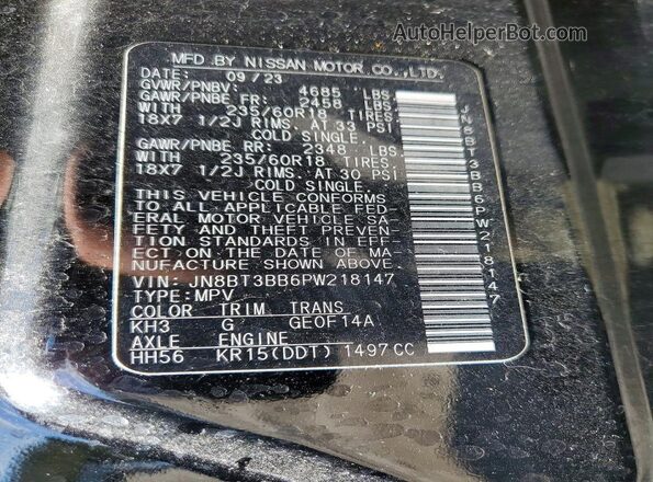 JN8BT3BB6PW218147 2023 NISSAN ROGUE Black VIN կոդի պիտակի տեսք