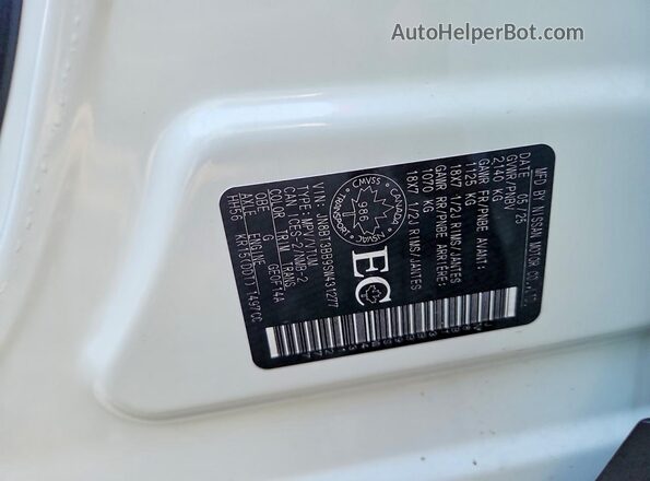 JN8BT3BB9SW431277 2025 NISSAN ROGUE White VIN კოდის სტიკერის ხედი