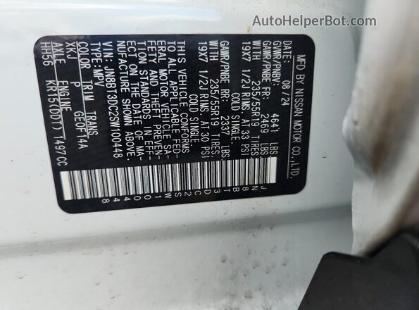 JN8BT3DC2SW100448 2025 NISSAN ROGUE White Widok naklejki z numerem VIN