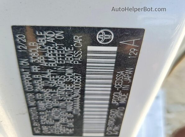JTDAAAAA3MA000587 2021 TOYOTA MIRAI White Вид наклейки з VIN-кодом