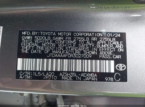 JTDAAAAF0R3027009 2024 TOYOTA CROWN Gray ძრავის განყოფილების ხედი