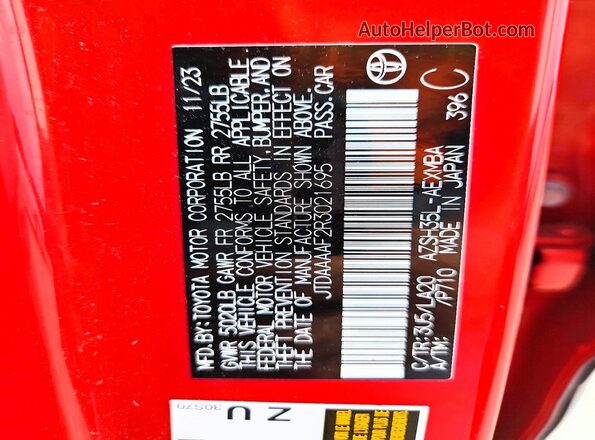 JTDAAAAF2R3021695 2024 TOYOTA CROWN Red Շարժիչի բաժամունքի տեսք