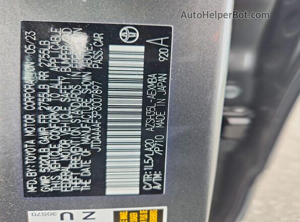 JTDAAAAF3P3007897 2023 TOYOTA CROWN Gray VIN sticker view