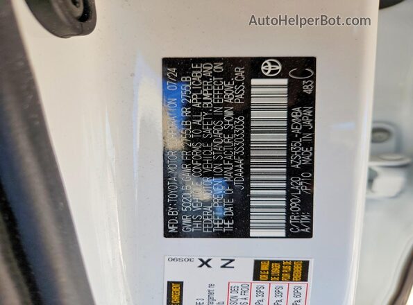 JTDAAAAF3S3033036 2025 TOYOTA CROWN White Widok naklejki z numerem VIN