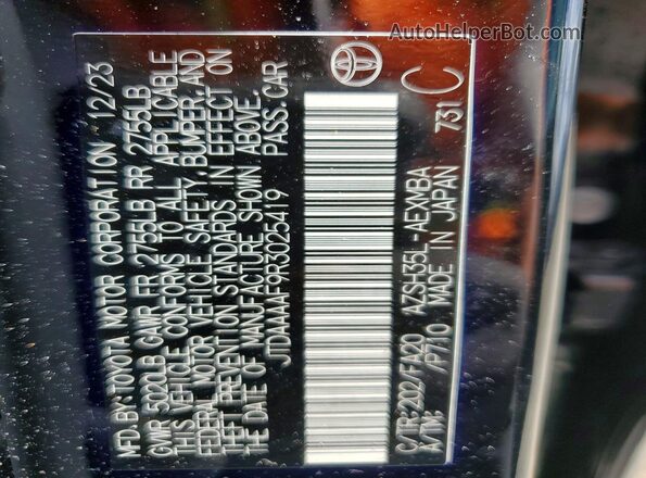 JTDAAAAF9R3025419 2024 TOYOTA CROWN Black Widok naklejki z numerem VIN