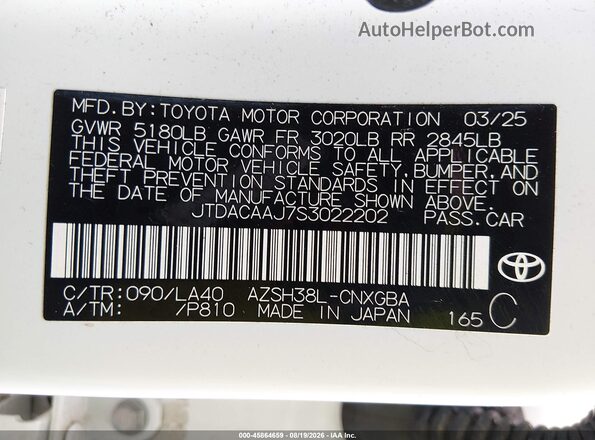 JTDACAAJ7S3022202 2025 TOYOTA CROWN SIGNIA White Շարժիչի բաժամունքի տեսք