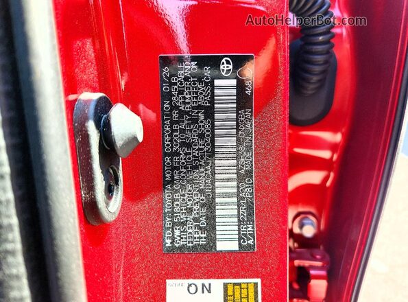 JTDACAAJ7T3040085 2026 TOYOTA CROWN Red VIN կոդի պիտակի տեսք
