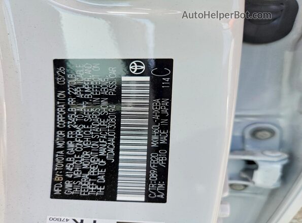 JTDACAAU0T3080194 2026 TOYOTA PRIUS White Vista de la etiqueta del VIN