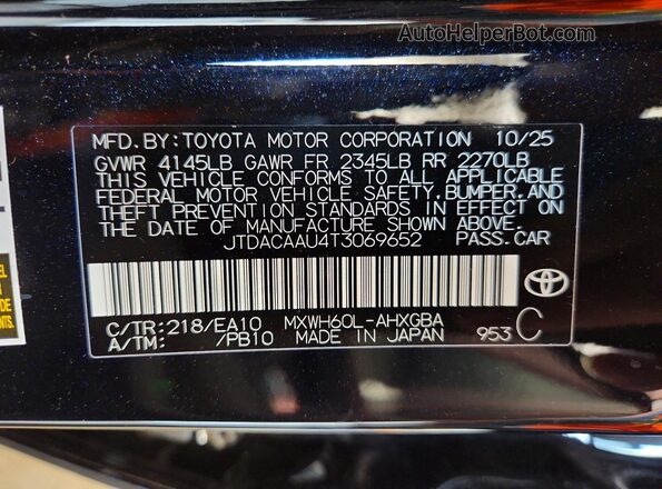 JTDACAAU4T3069652 2026 TOYOTA PRIUS Black Widok komory silnika